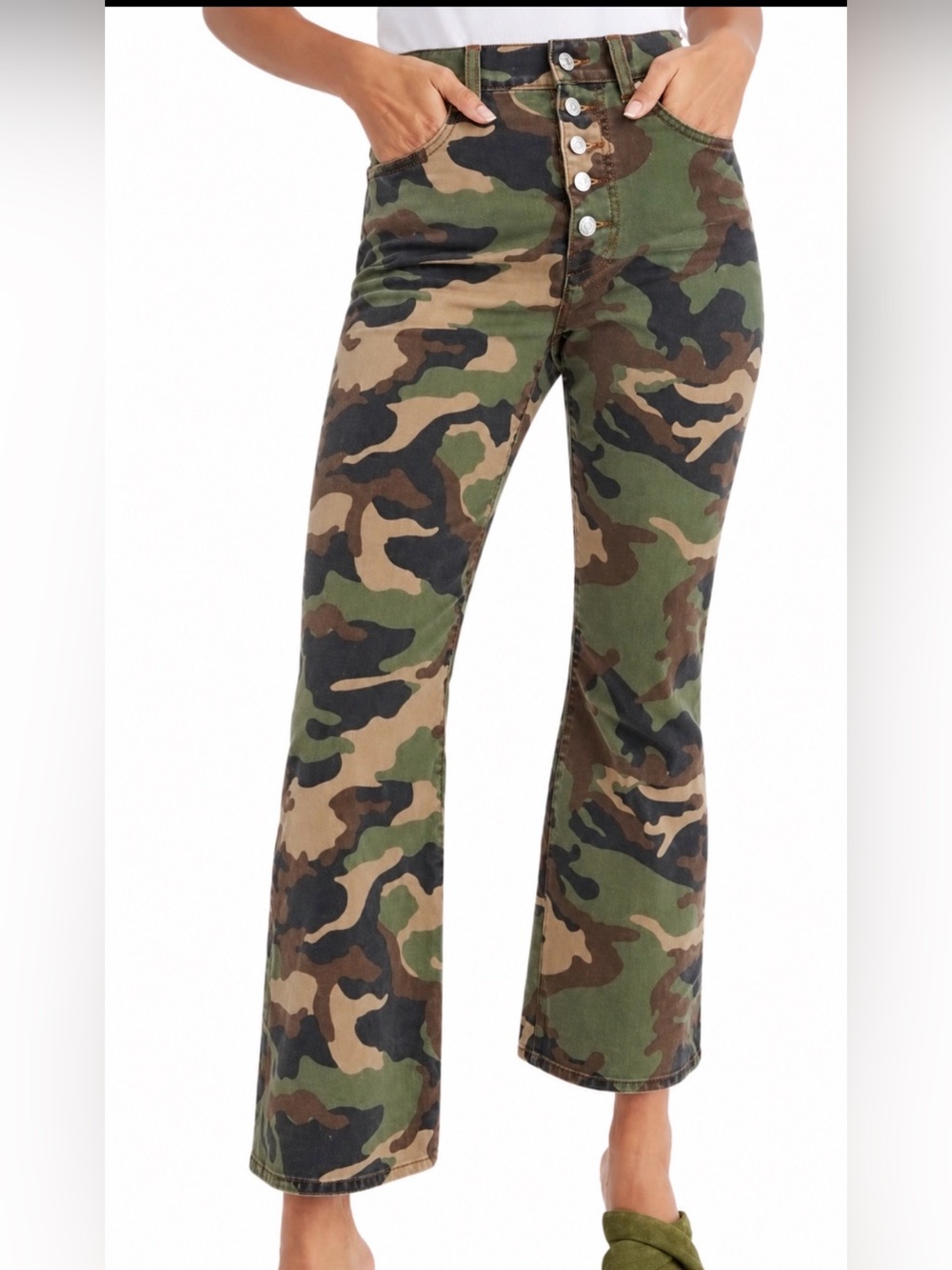 NWT Veronica Beard Carly Camo Jeans 26 High Rise Kick Flare Crop Button Fly USA
